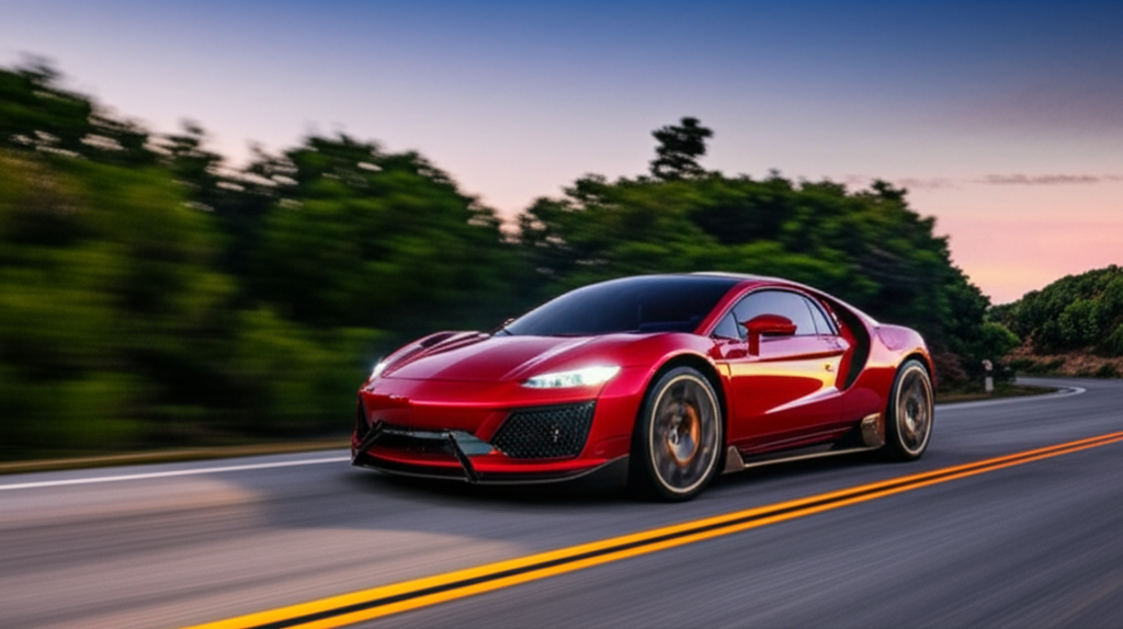 Red sports car at dusk